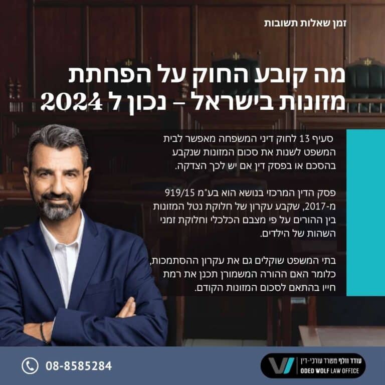 מה קובע החוק על הפחתת מזונות בישראל – נכון ל 2024